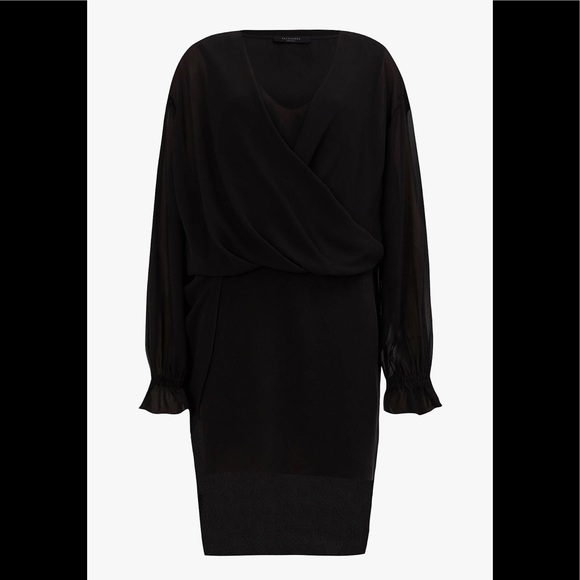 NWOT ALLSAINTS Penny Dress Long Sheer Sleeve Dress Black XS - Picture 5 of 8